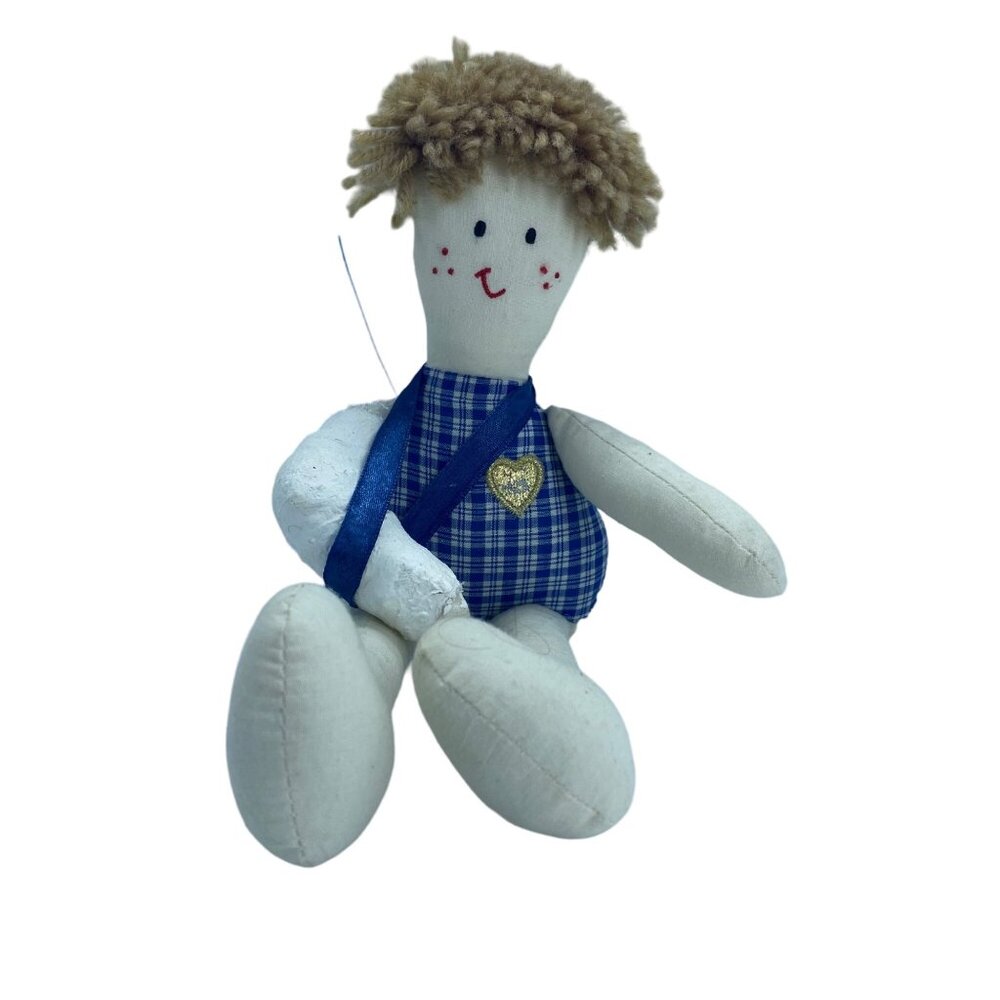 Vtg BooBoo Kids Boo Boo Lou Boy Stuffed Doll Soft Plush Broken Arm Brown Hair 12